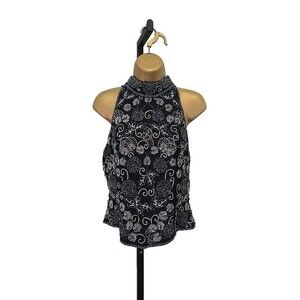 Vtg Papell Boutique Womens Med Black Silk Beaded Evening Sleeveless Flaw Elegant